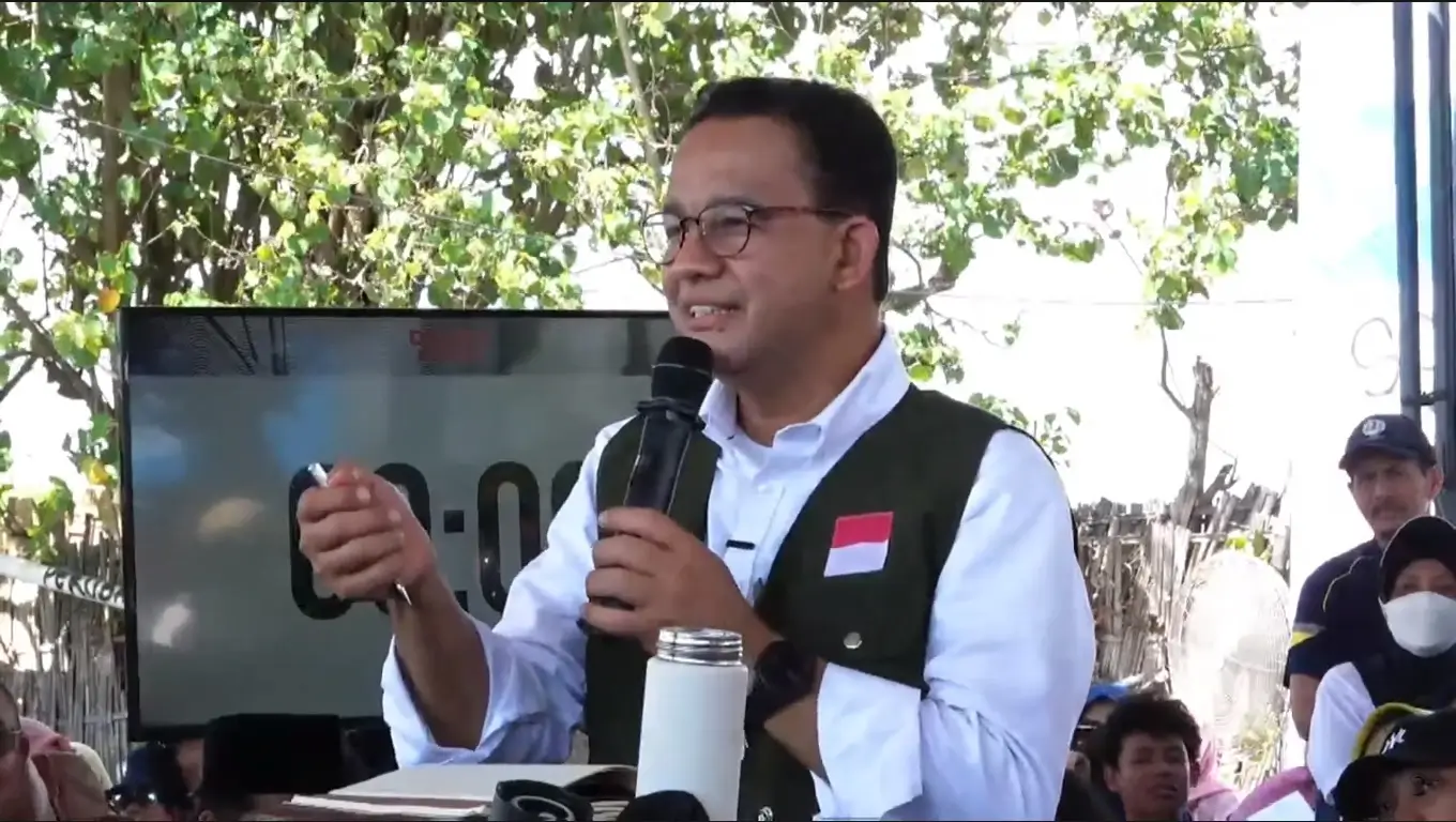 Capres nomor urut 1 saat hadiri acara diskusi Desak Anies di Banyuwangi, Minggu (28/12/23). (Foto: Tangkapan layar YouTube/Anies Baswedan)