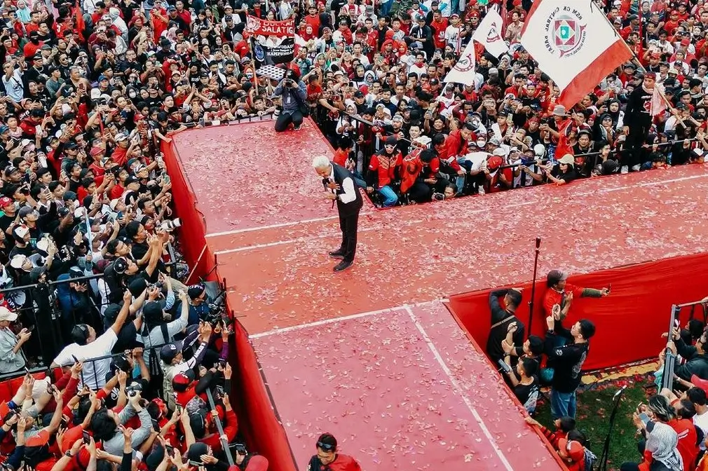 Capres nomor urut 3 Ganjar Pranowo saat kampanye di Daerah Istimewa Yogyakartaa, Minggu (28/1/24). (Foto: Instagram/ganjar_pranowo)
