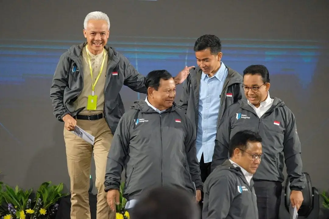 Tiga paslon capres-cawapres saat hadiri acara PAKU Integritas di Gedung KPK RI, Jakarta, Rabu (17/1/24). (Foto: Instagram/prabowo)