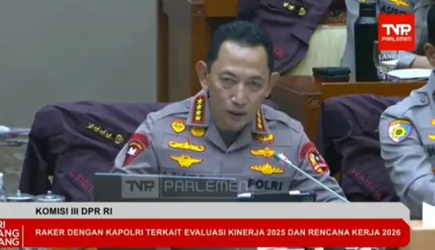 Kapolri Jenderal Listyo Sigit Prabowo saat rapat kerja dengan Komisi III DPR RI, Senin (26/1). Foto: tangkapan layar YouTube TV Parlemen