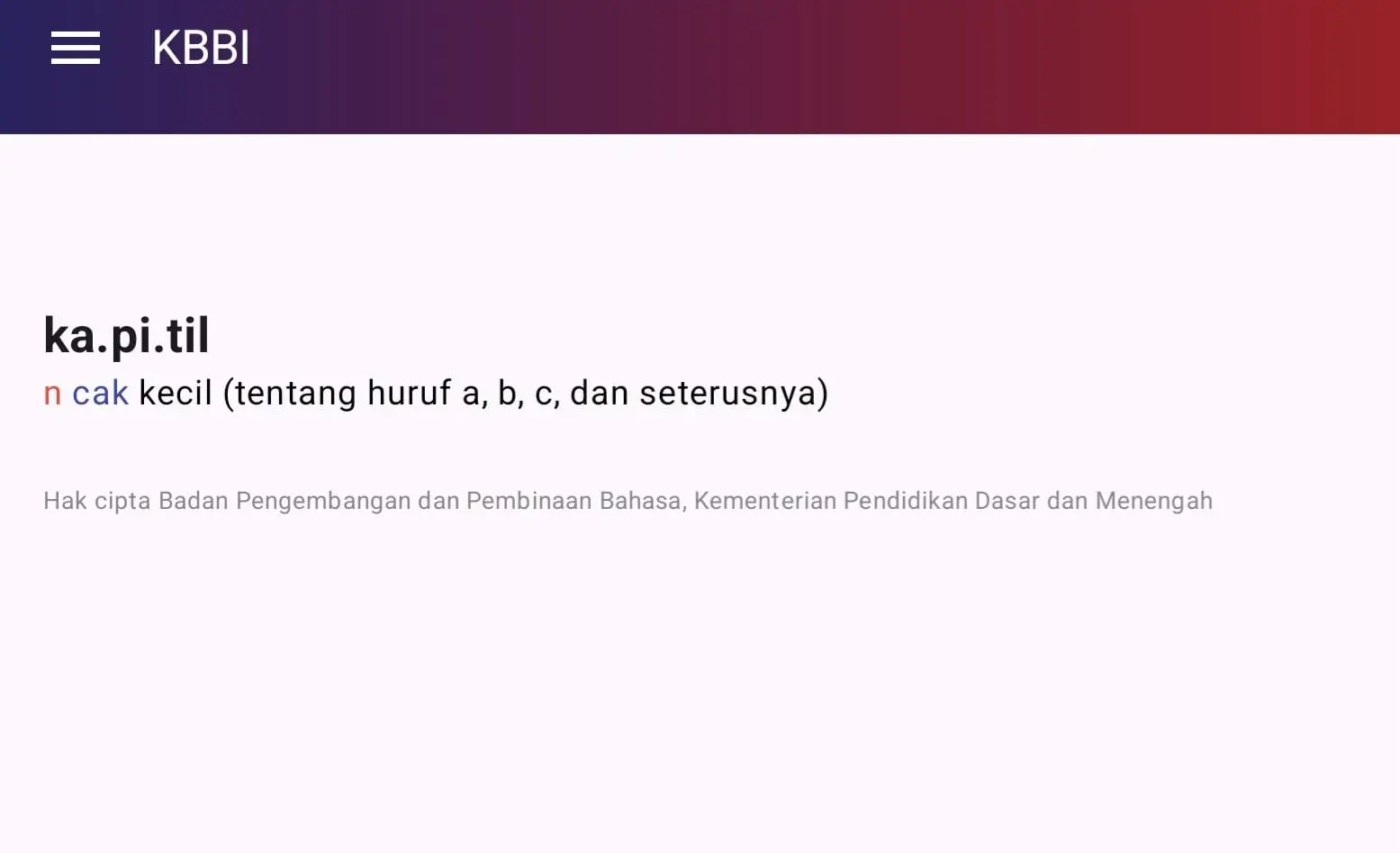 Tangkapan layar aplikasi KBBI