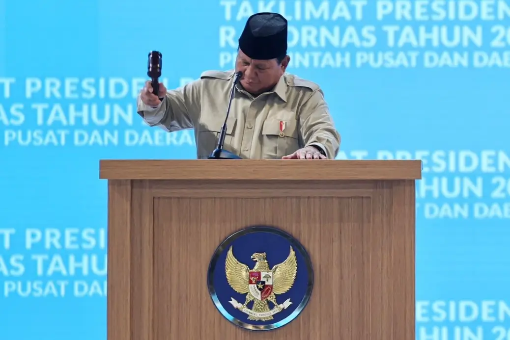 Presiden RI, Prabowo Subianto ketika menyampaikan sambutannya dalam Rapat Koordinasi Nasional Pemerintah Pusat dan Daerah Tahun 2026 di Sentul, Kabupaten Bogor, Jawa Barat pada Senin (02/02/26). (Foto: Instagram/presidenrepublikindonesia)
