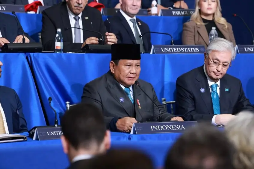 Presiden RI, Prabowo Subianto ketika menyampaikan pernyataan singkatnya saat menghadiri KTT Board of Peace (BoP) di Washington DC, Amerika Serikat (AS) pada Kamis (19/02/26). (Foto: Instagram/presidenrepublikindonesia)