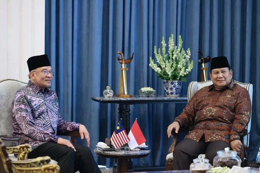 Pertemuan Presiden RI, Prabowo Subianto (kanan) dengan PM Malaysia, Anwar Ibrahim (kiri) di Istana Merdeka, Jakarta, Jumat (27/03/26). (Foto: Instagram/presidenrepublikindonesia)