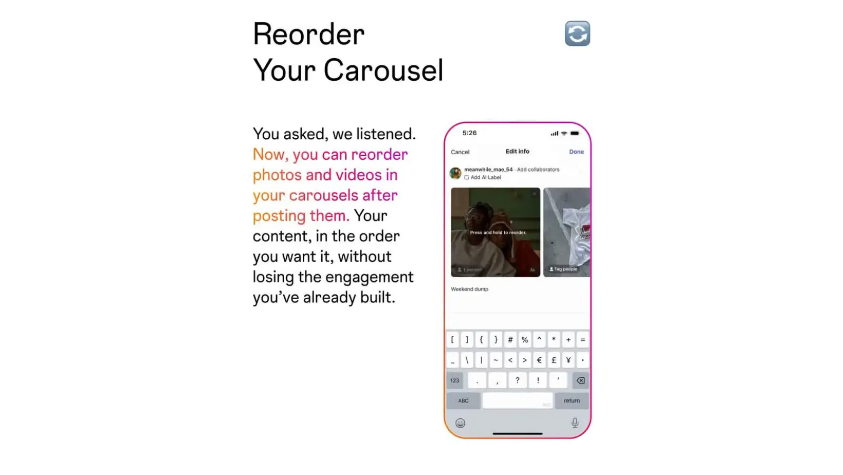 Foto: Fitur Atur Ulang Carousel (Instagram/@creators)