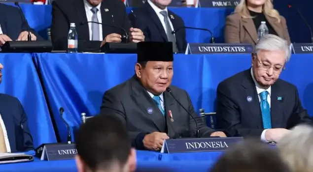 Presiden RI, Prabowo Subianto ketika menyampaikan pernyataan singkatnya saat menghadiri KTT Board of Peace (BoP) di Washington DC, Amerika Serikat (AS) pada Kamis (19/02/26). (Foto: Instagram/presidenrepublikindonesia)