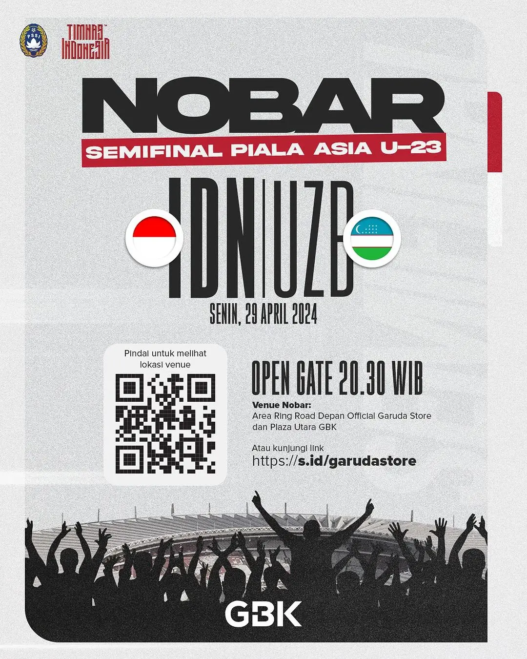 PSSI gelar nobar Timnas Indonesia U23 versus Timnas Uzbekistan di babak semifinal Piala Asia U-23 2024. Foto: PSSI