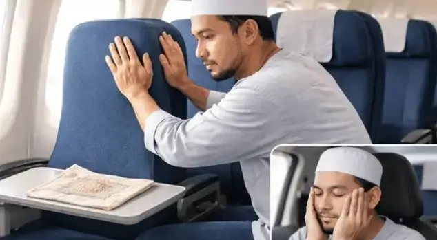 Ilustrasi tayamum di pesawat. (Foto: optimaise.co.id)