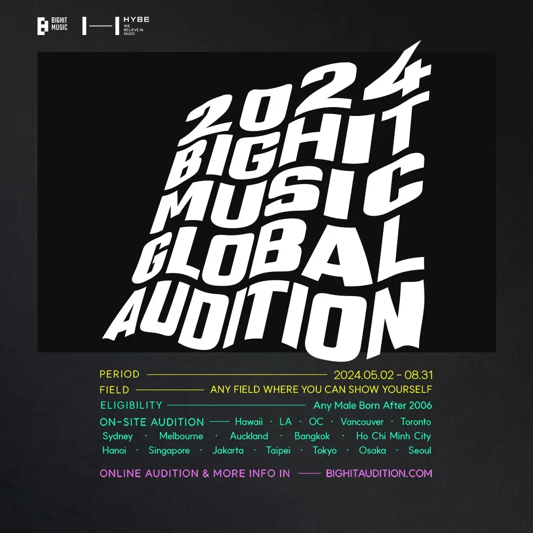 Audisi Global BIGHIT MUSIC 2024 akan Digelar Online dan On site di 17 Kota di Dunia  Jakarta Termasuk 