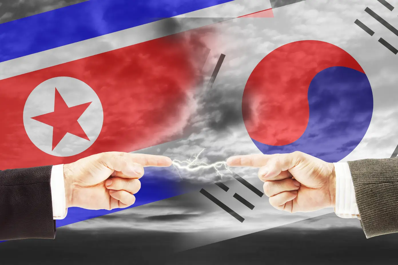 Bendera Korea Utara (kiri) dan Korea Selatan (kanan). (Foto: Getty Images/a-poselenov)