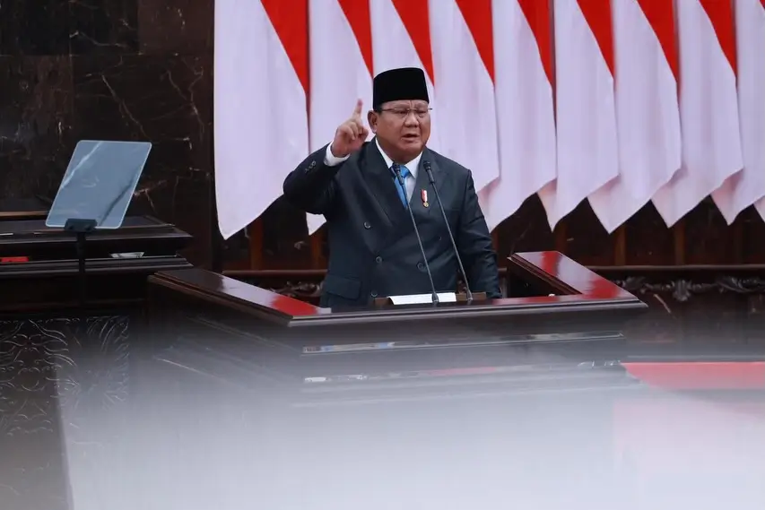Presiden RI, Prabowo Subianto ketika menyampaikan pidatonya dalam Rapat Paripurna DPR di Senayan, Jakarta pada Rabu (20/05/26). (Foto: Instagram/presidenrepublikindonesia)