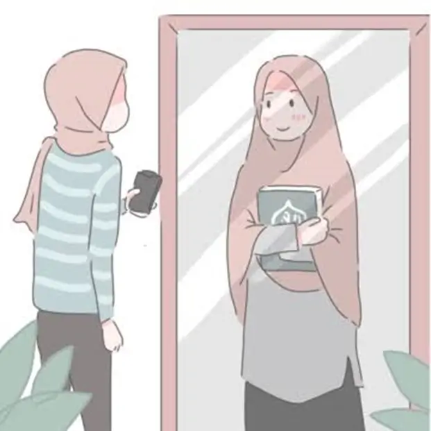 Ilustrasi membaca doa saat bercermin. (Foto: pngtree.com)