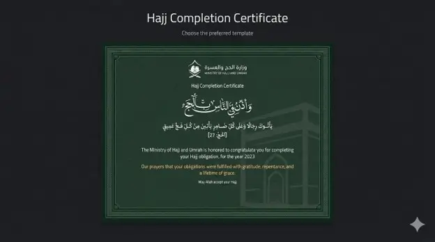 Contoh sertifikat haji digital yang dapat diunduh melalui aplikasi Nusuk. (Foto: haj.gov.sa)