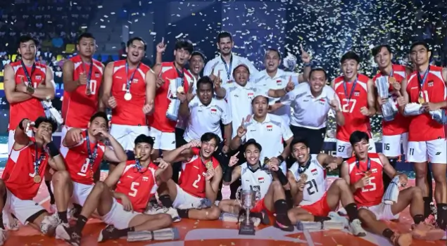 Timnas Voli Putra Indonesia menutup perjalanan di AVC Me's Cup 2026 dengan torehan bersejarah setelah memastikan gelar juara. (Foto: Instagram PBVSI)