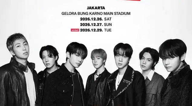 Promotor Ime Indonesia umumkan konser BTS “Arirang” ditambah satu hari pada Selasa, 29 Desember 2026 di Stadion Utama Gelora Bung Karno (SUGBK) Senayan, Jakarta. (Foto: Instagram/ime_indonesia)