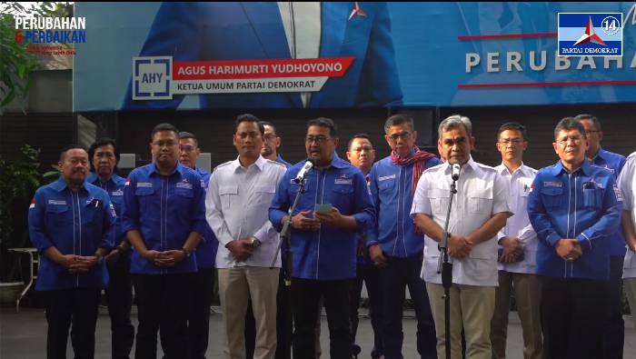  Konferensi pers usai pertemuan Partai Gerindra dengan Partai Demokrat di Kantor DPP Partai Demokrat, Menteng, Jakarta Pusat, Kamis (20/7/23). (Foto: Tangkapan layar YouTube/Partai Demokrat)