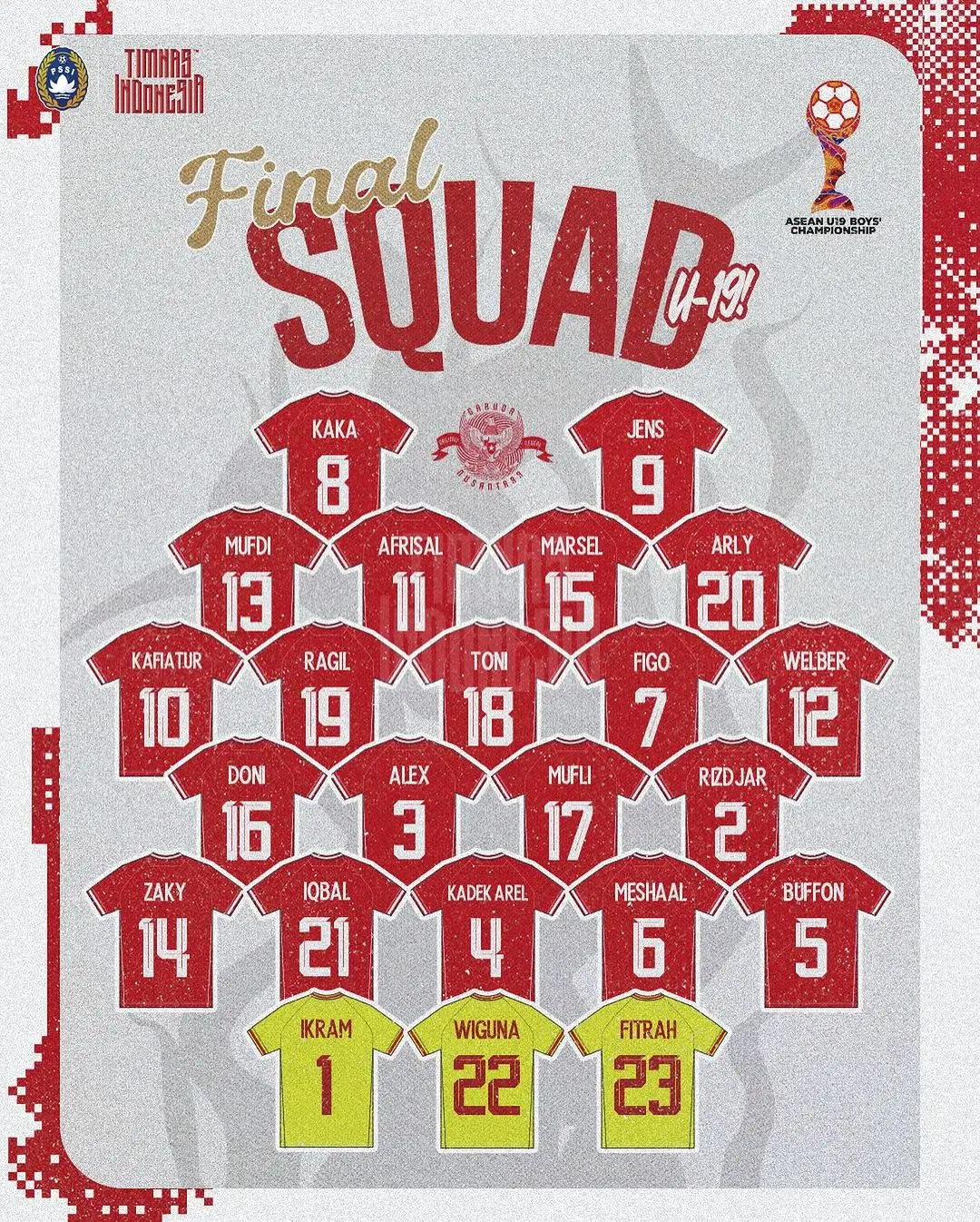 Daftar nomor punggung Timnas Indonesia U-19 di Piala AFF U-19 2024. Foto Instagram Timnas Indonesia.
