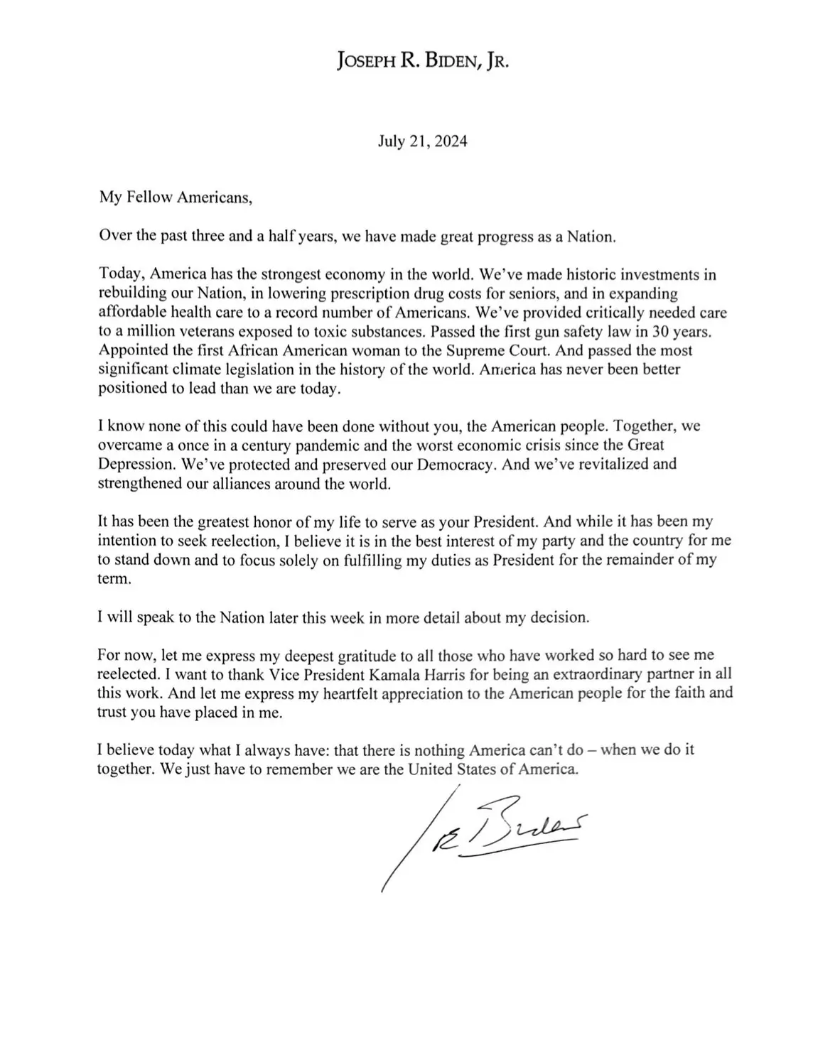 Dukung Kamala Harris  Joe Biden Mundur dari Kandidat Calon Presiden AS