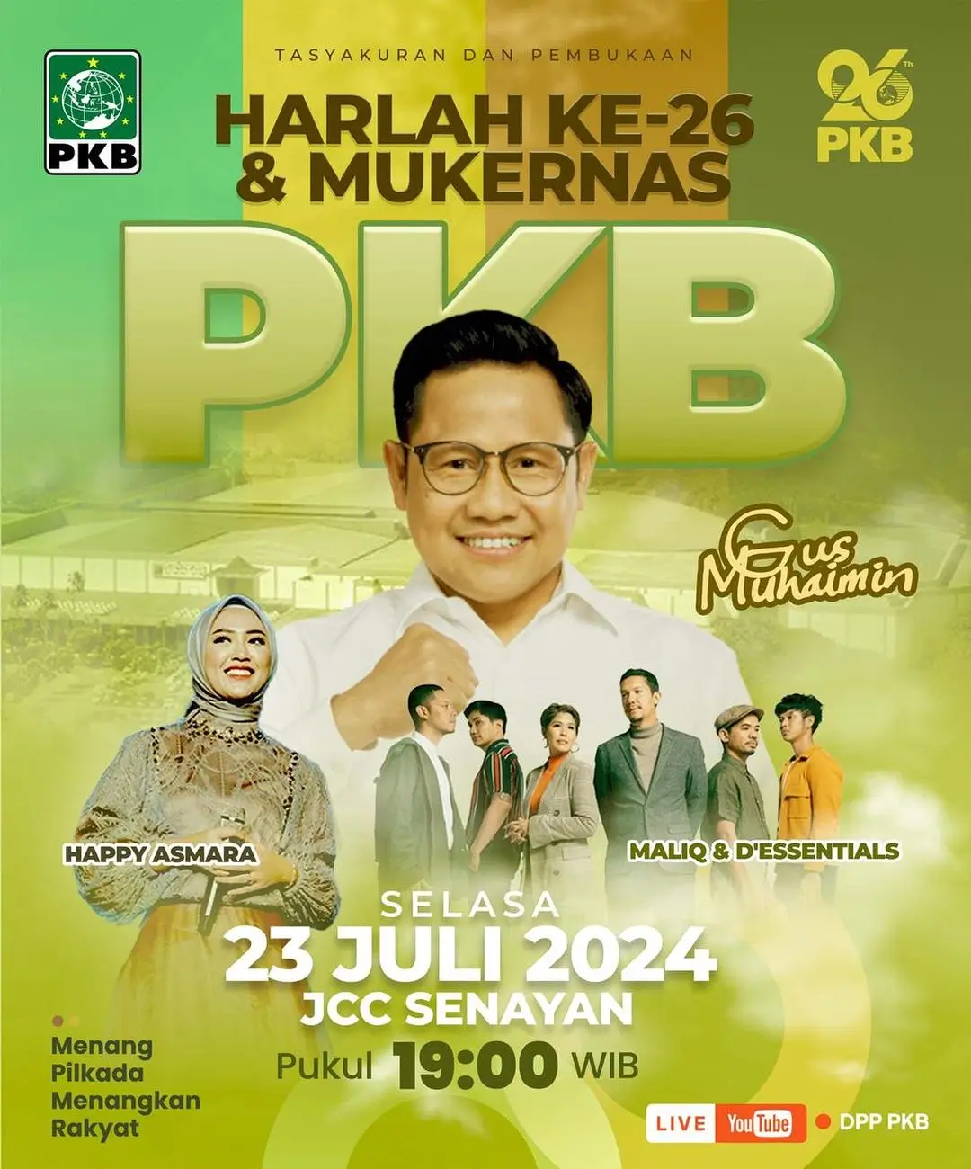 PKB gelar peringatan Hari Lahir Ke-26 di JCC Senayan, Jakarta, Selasa (23/7/24). (Foto: Instagram/dpp.pkb)
