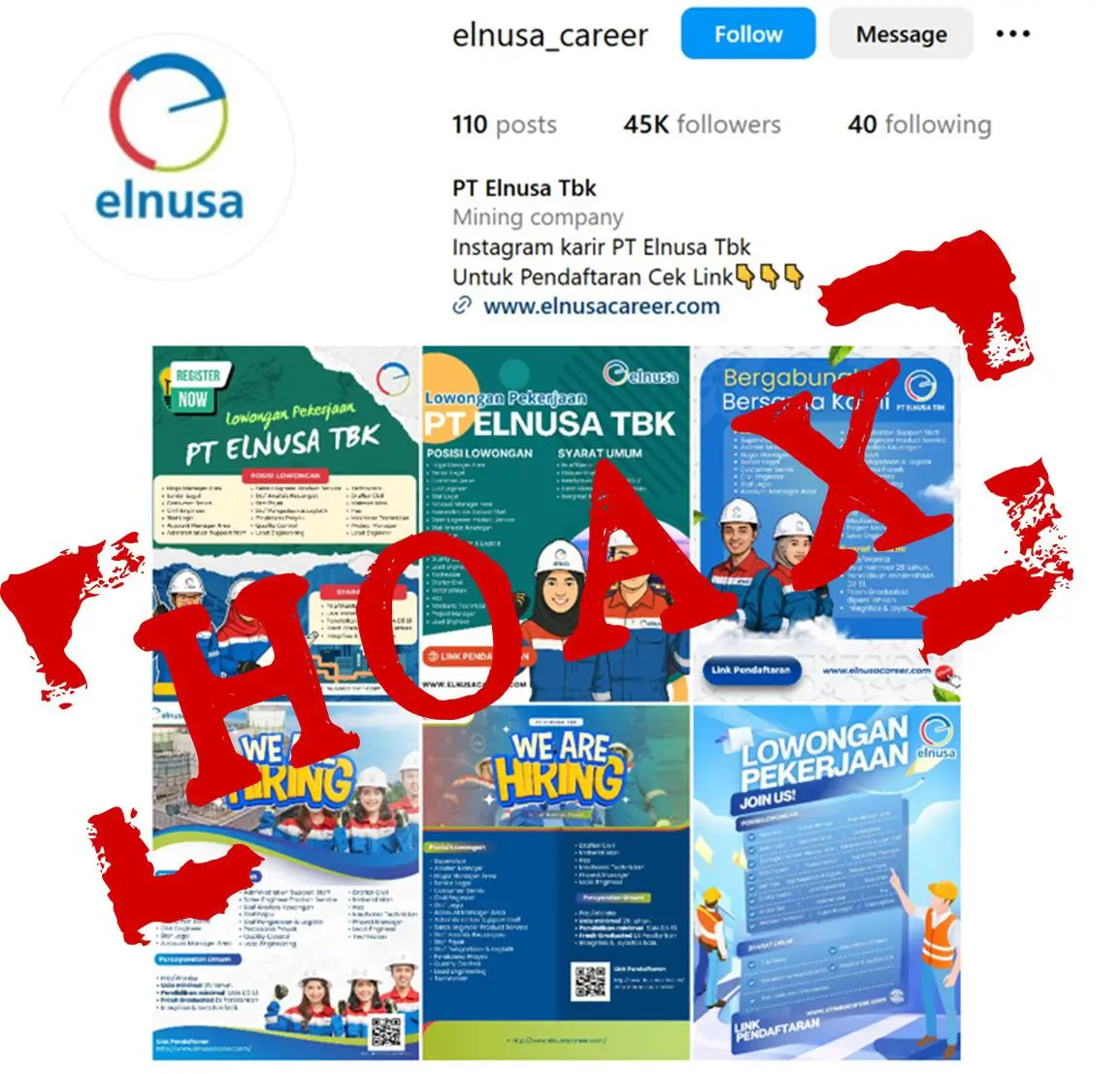 Lowongan kerja palsu. (Foto: Instagram/elnusa_career)