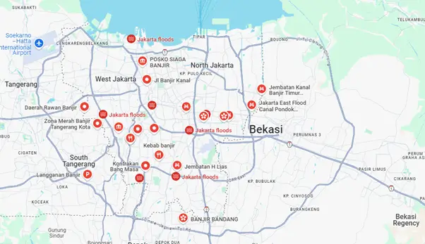 Foto: Tangkapan Layar Fitur Pemantauan Banjir Google Maps (ThePhrase.id/Nadira)