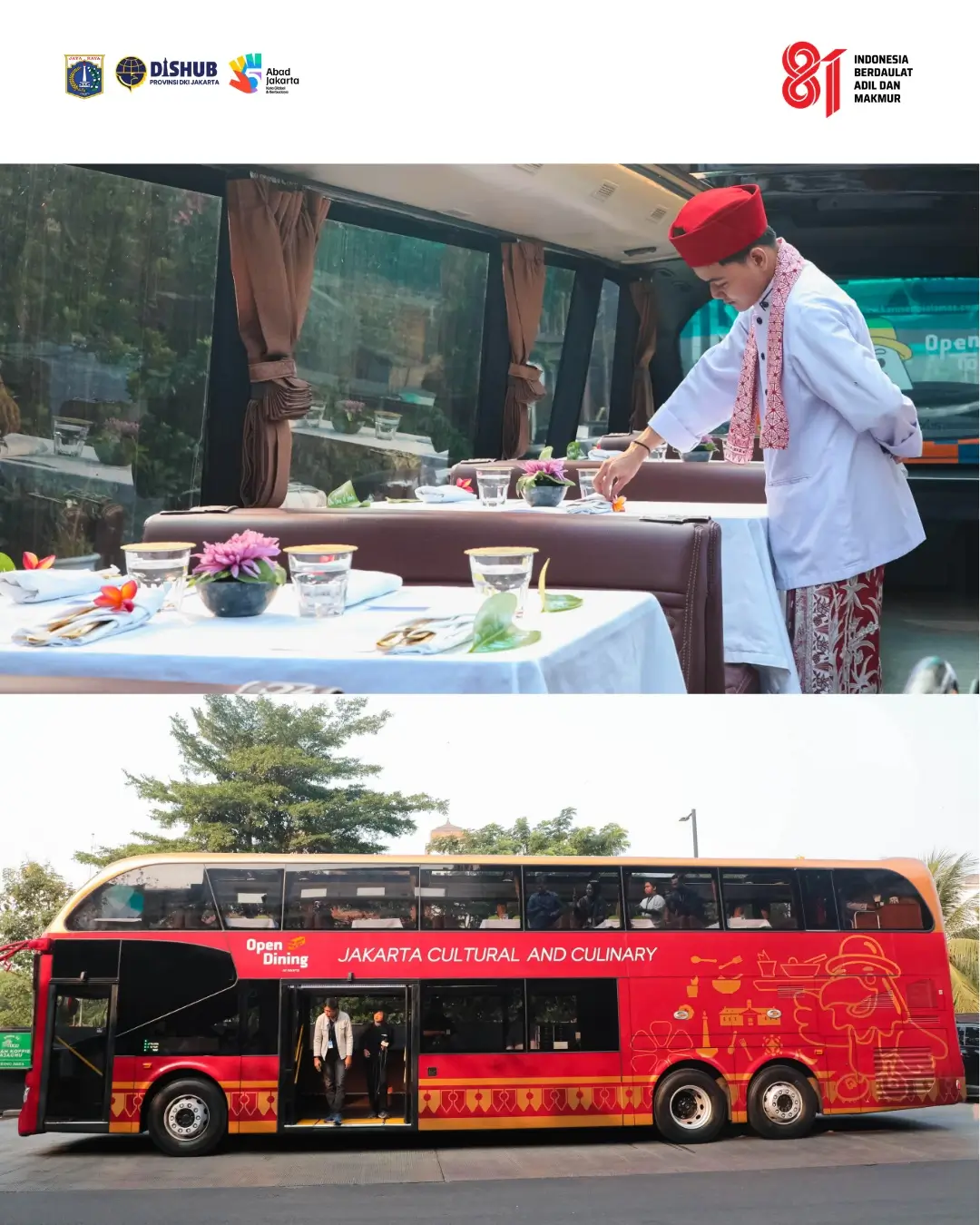 Uji coba open dining di atas bus Transjakarta. (Foto: Instagram/dishubdkijakarta)