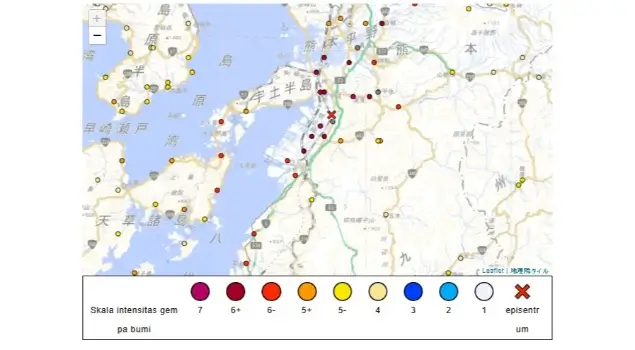Gempa dengan magnitudo 7,1 guncang Prefektur Kumamoto, Pulau Kyushu, Jepang pada Selasa (28/07/26) sore waktu setempat. (Foto: data.jma.go.jp)