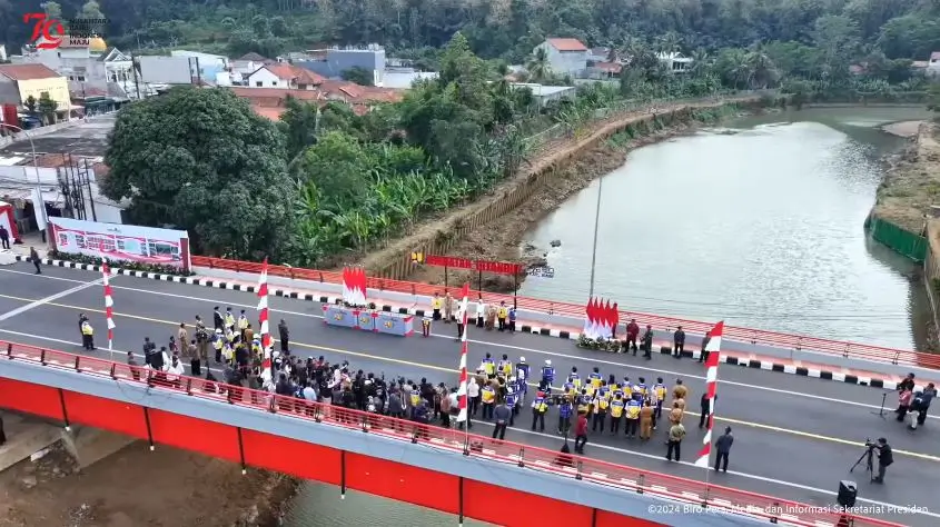 Foto: Presiden Jokowi saat melakukan peresmian sejumlah infrastruktur di Jembatan Citanduy, Kota Banjar, Jawa Barat, Kamis (29/08). (setkab.go.id | Tangkapan layar YouTube Setpres)
