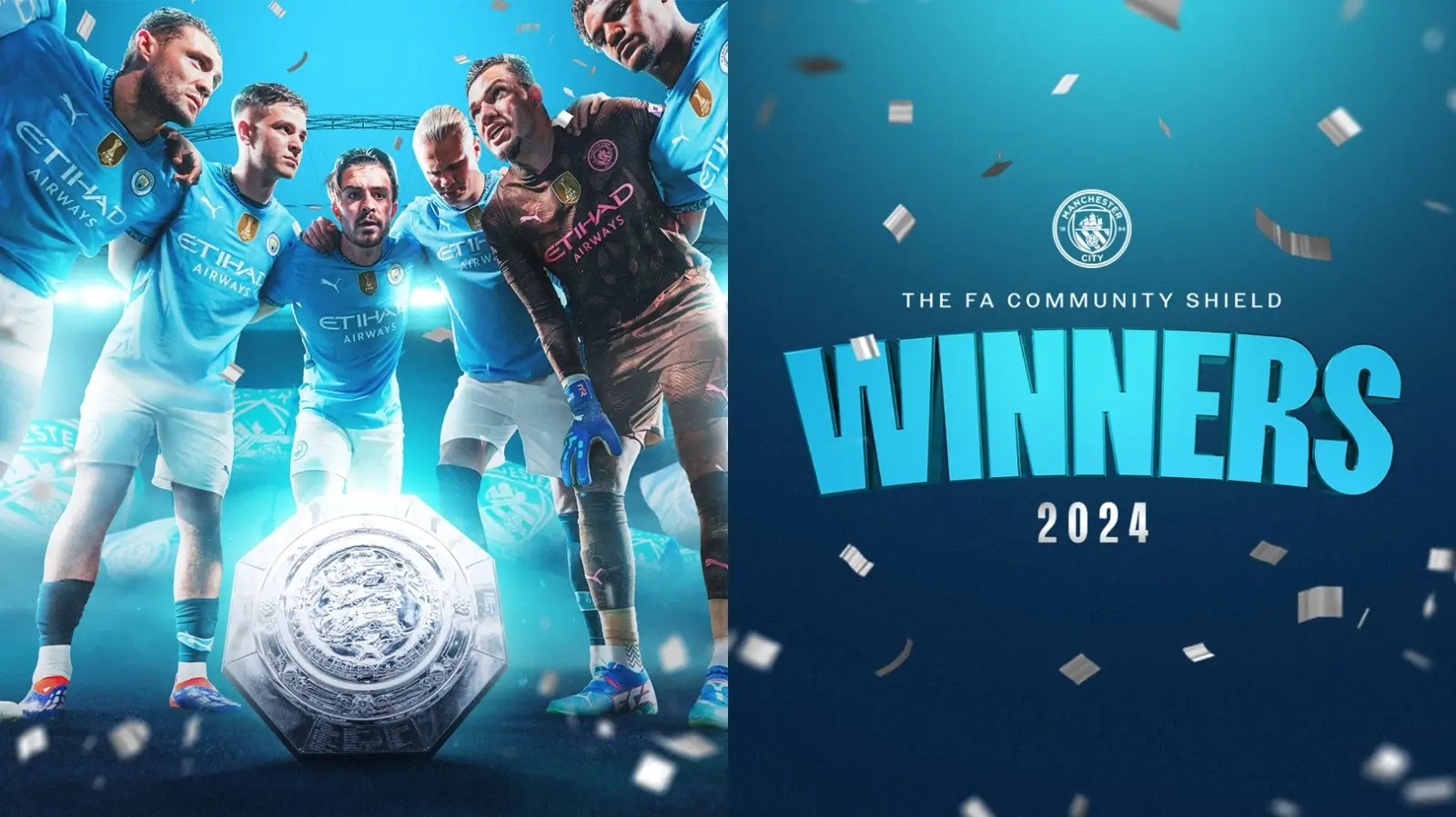 Man City berhasil mengoleksi trofi Community Shield ketujuh dalam sejarah mereka, usai mengalahkan MU dalam adu penalti, Sabtu (10/8/2024). (Foto: Man City)