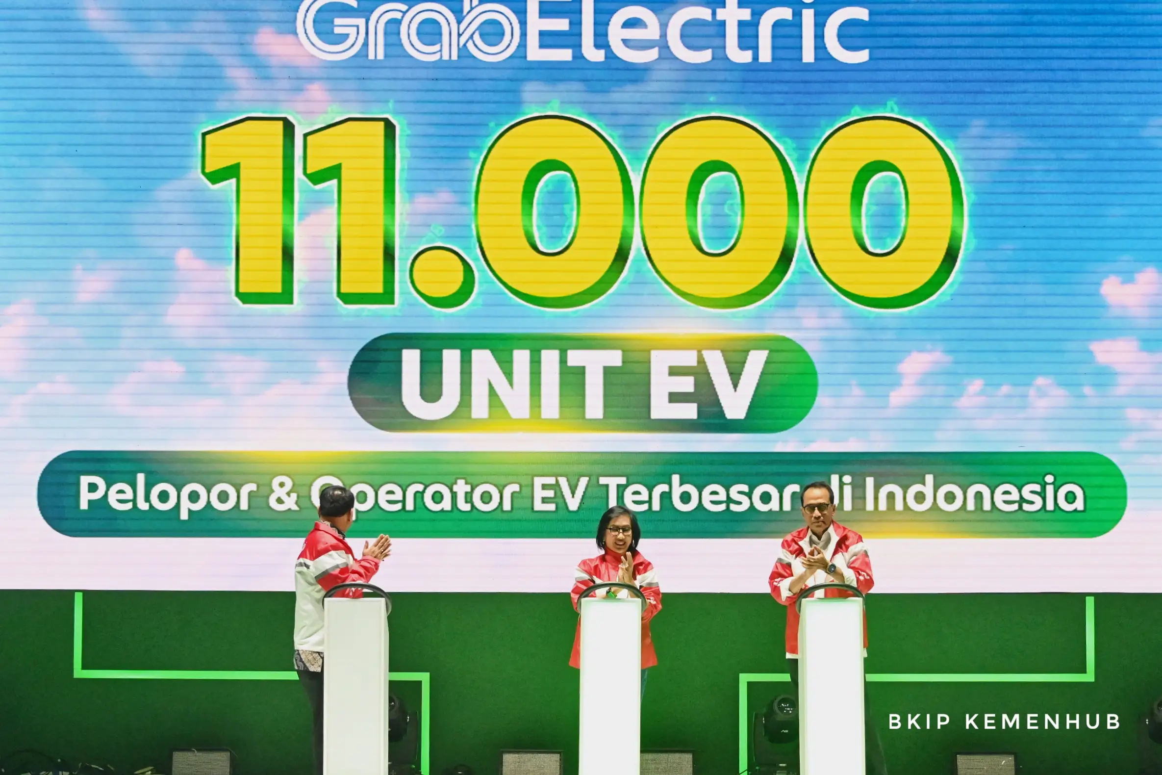 Acara peluncuran tambahan GrabCar Electric di Ecovention Ancol, Jakarta (26/8) bertajuk 