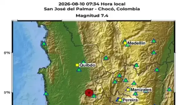Gempa bumi bermagnitudo 7,4 guncang Kolombia pada Senin (10/08/26) sekitar pukul 07.34 waktu setempat. (Foto: Tangkapan layar sgc.gov.co)