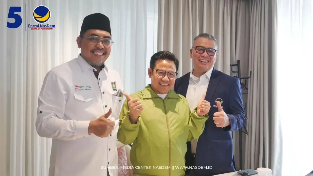 Kiri ke kanan: Wakil Ketua Umum PKB Jazilul Fawaid, Ketua Umum PKB Muhaimin Iskandar, dan Wakil Ketua Umum Partai NasDem Ahmad Ali. (Foto: Instagram/official_nasdem)