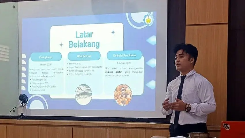 Kornelius Sofinner Ndruru  Mahasiswa ITS yang Manfaatkan Limbah Filter Rokok sebagai Bahan Modifikasi Aspal