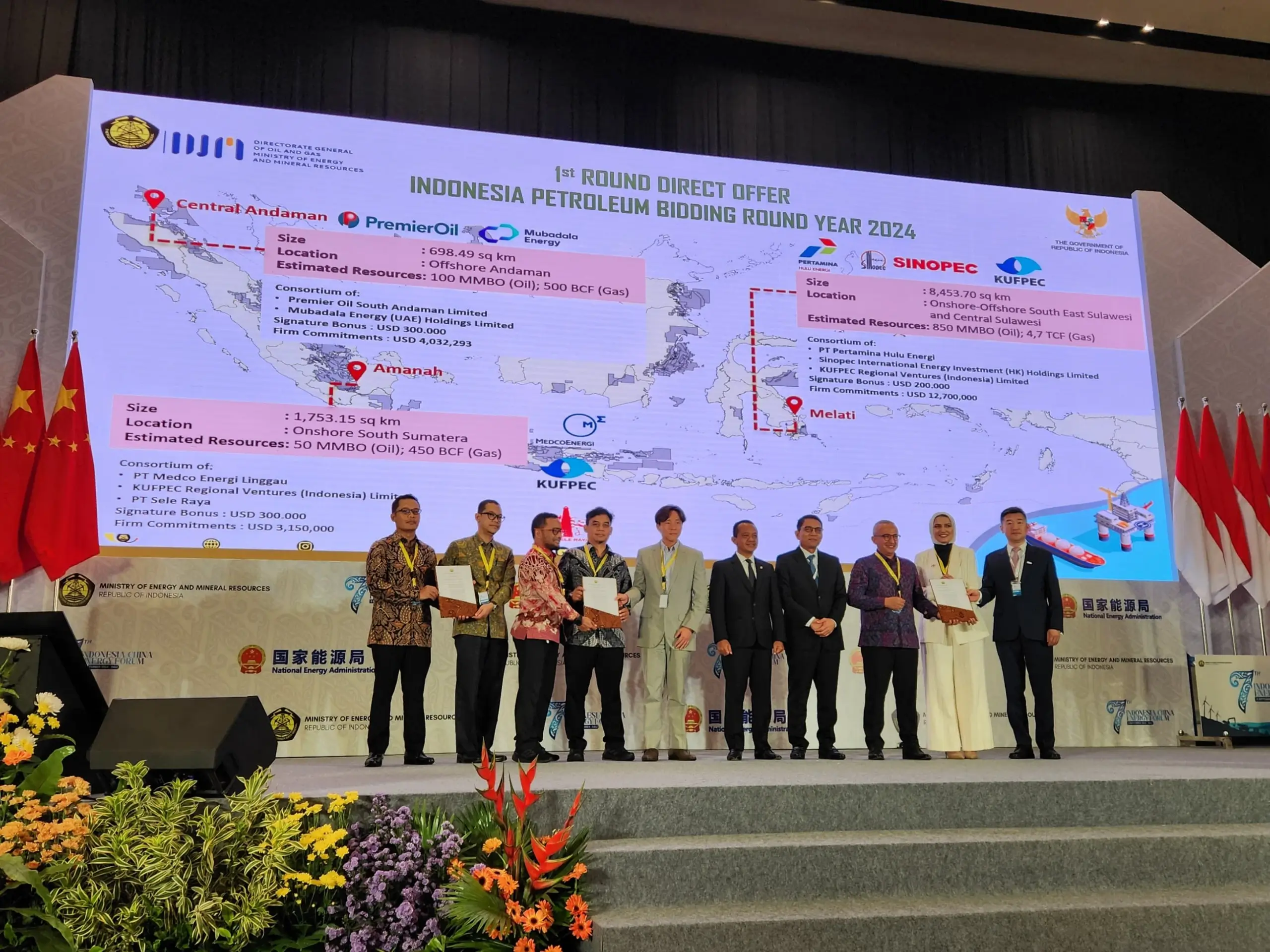 KonsorsiumPHE bersama-sama Sinopec International Energy Investment Holdings Limited dan KUFPEC Regional Ventures (Indonesia) Limited berhasil menang lelang WK Melati. (Foto: Dok. Pertamina)