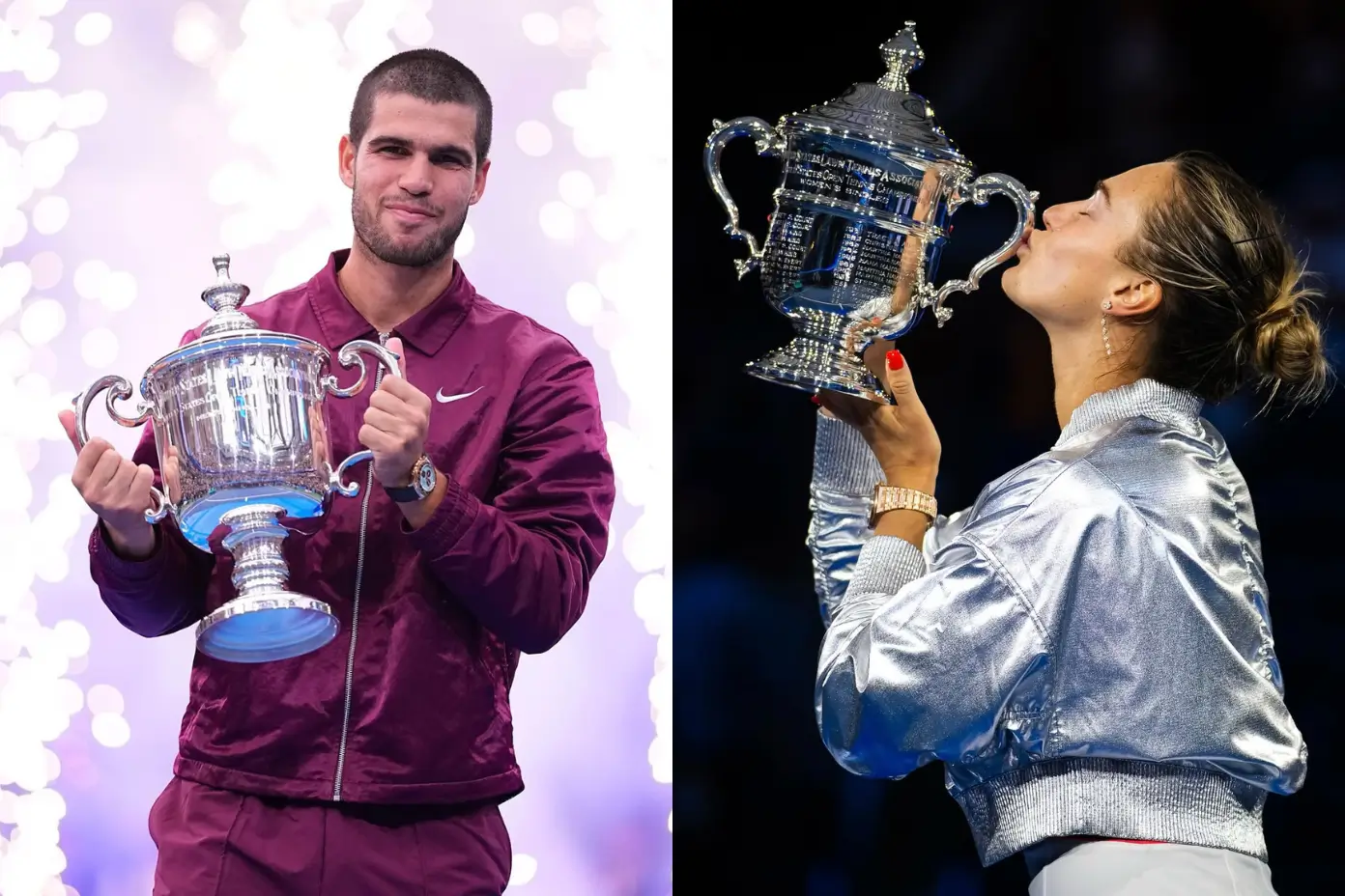 Carlos Alcaraz (kiri) dan Aryna Sabalenka (kanan). (Foto: Instagram/usopen & arynasabalenka)