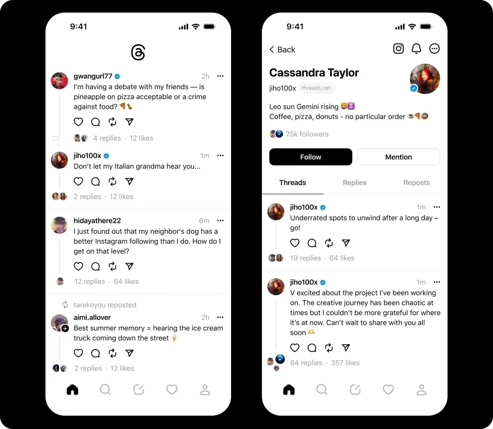 Foto: Tampilan Mobile Aplikasi Threads (dok. Meta)