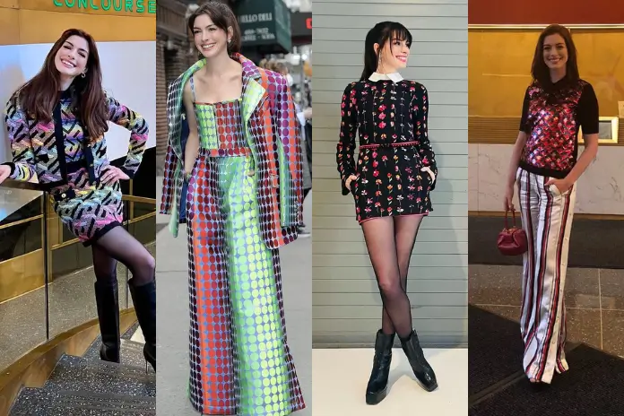 Ilustrasi beragam outfit yang bermotif dan warna-warni. (Foto: Instagram/annehathaway)