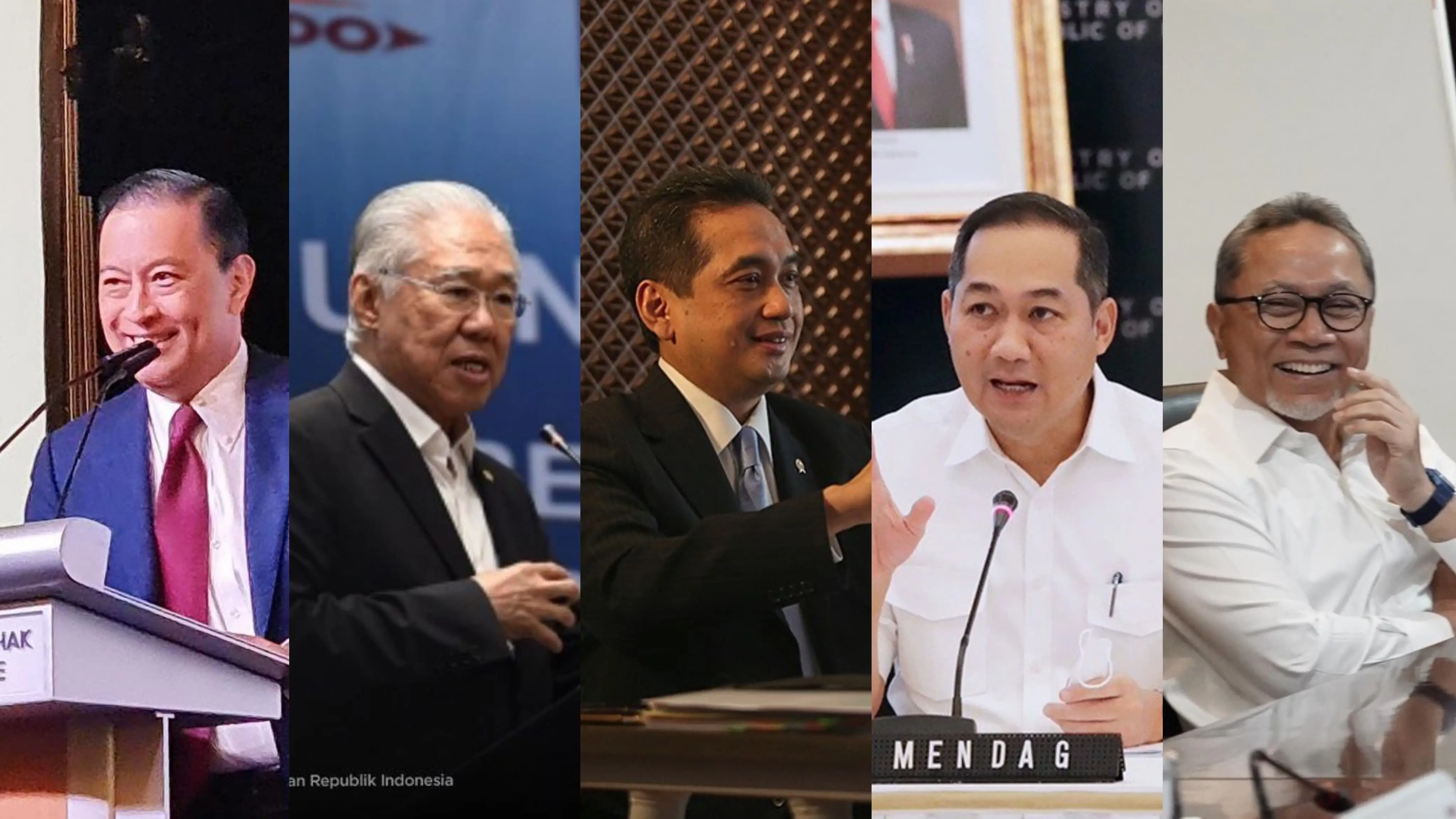 Jajaran Menteri Perdagangan era 2015-2023 (kiri ke kanan) Thomas Lembong, Enggartiasto Lukita, Agus Suparmanto, Muhammad Lutfi, dan Zulkifli Hasan. (Foto: Instagram)