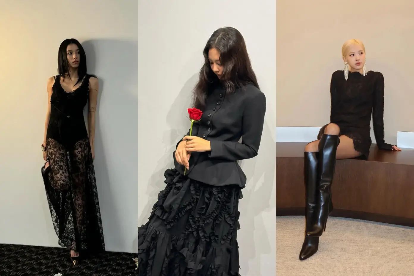Outfit Dark Romance Fashion. (Foto: Instagram/chaeyo.0, jennierubyjane, roses_are_rosie)