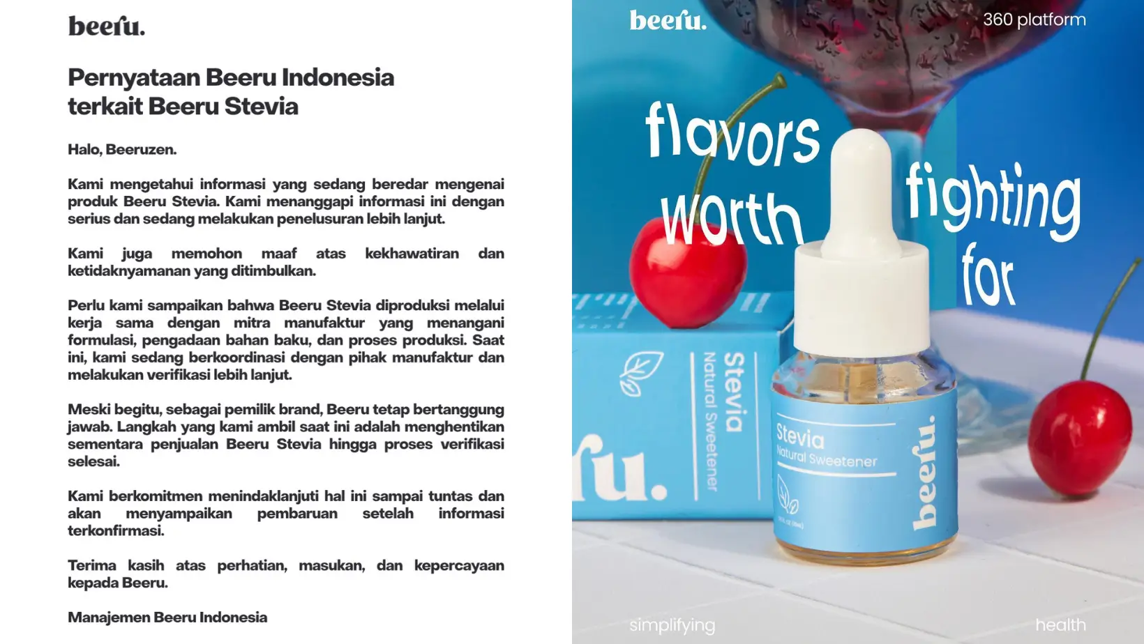 Foto: Produk pemanis stevia Beeru diduga tak sesuai klaim (Instagram/@beeruindonesia)