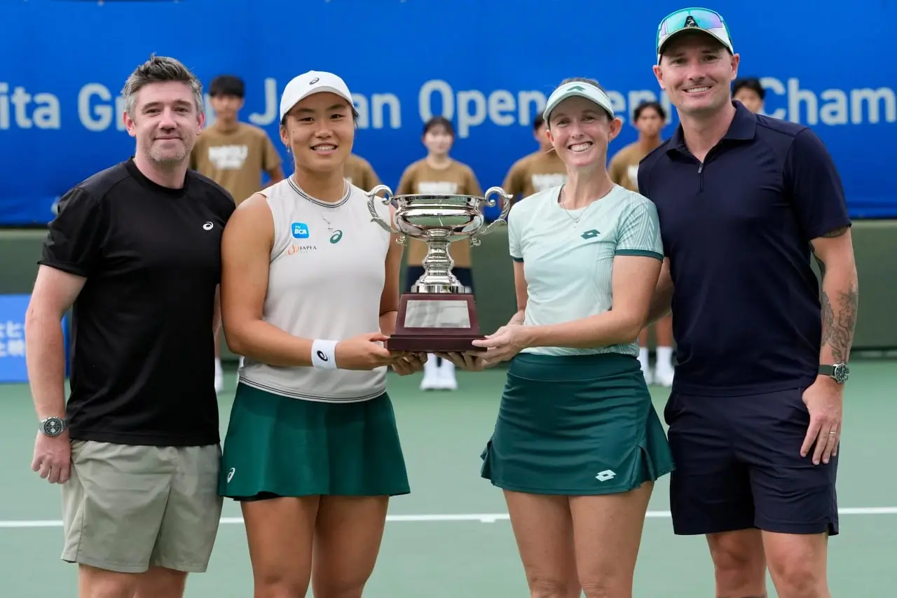 Petenis putri Indonesia, Janice Tjen, mengungkapkan kebahagiaannya setelah menjuarai nomor ganda putri Japan Open 2026. Foto Instagram Janice Tjen via WTA.