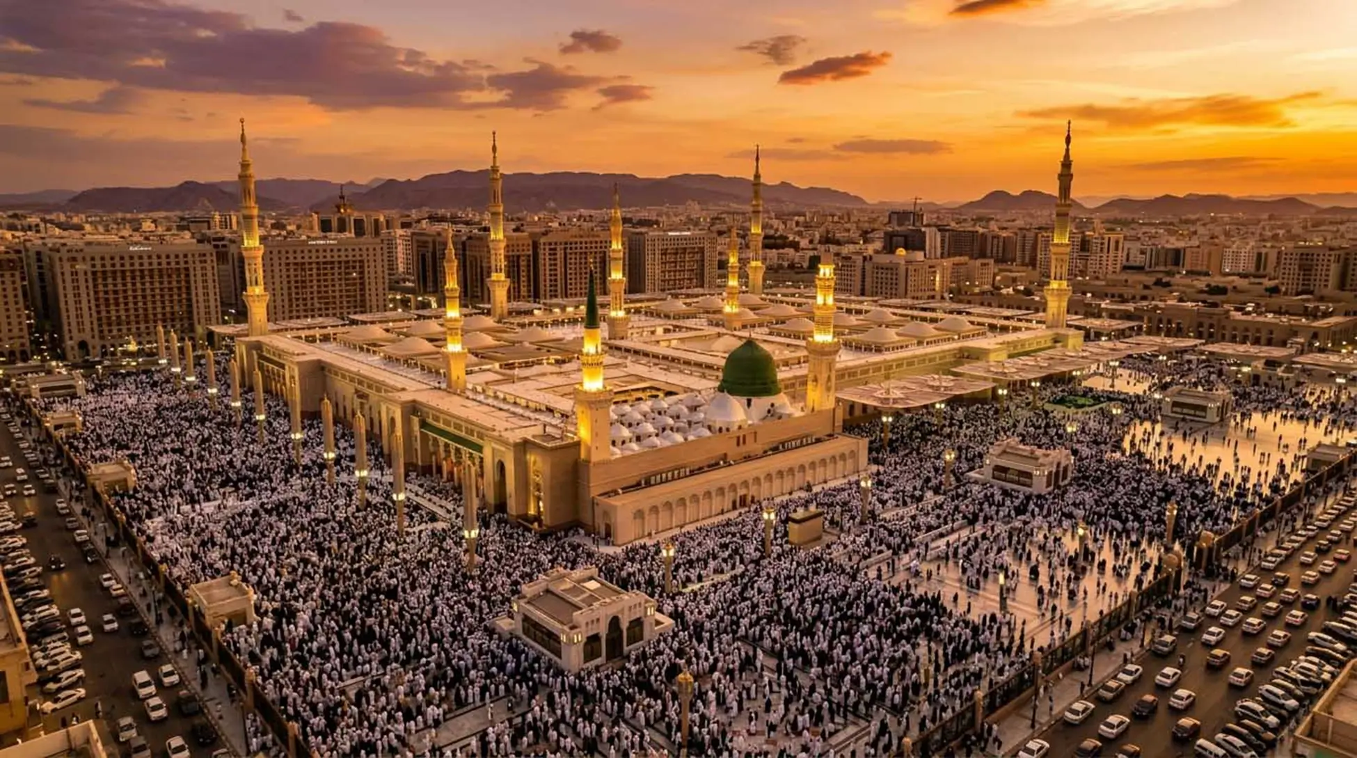 Masjid Nabawi dan deretan hotel yang kerap digunakan para Jemaah umrah maupun haji di Madinah. (Foto: Tripadvisor)