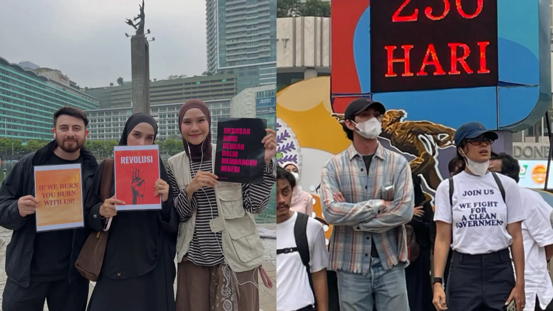 Sejumlah public figure terlihat ikut turun dalam aksi demonstrasi yang berlangsung di Bundaran HI, Jakarta pada Rabu (28/10/26). (Foto: Instagram/zaskiaadyamecca dan Threads/simingkipink)