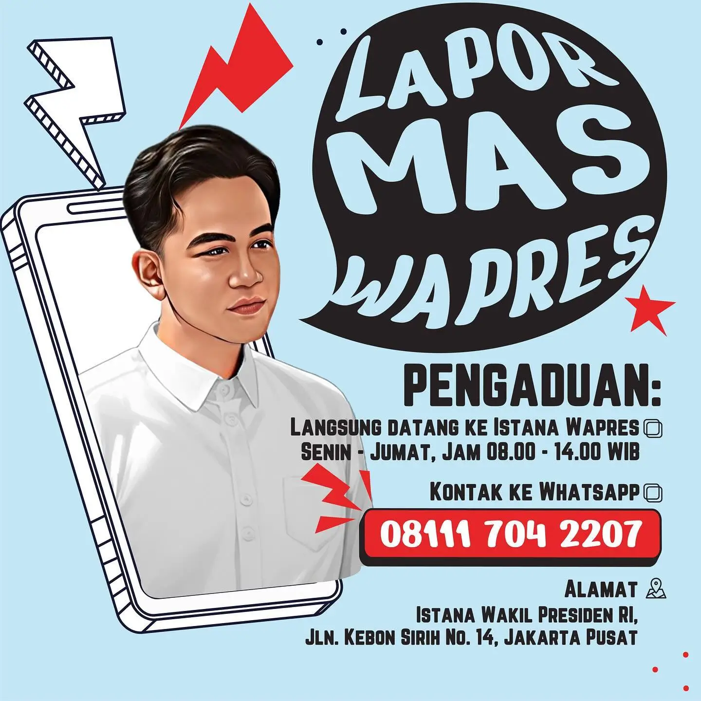 Poster “Lapor Mas Wapres” layanan pengaduan masyarakat yang dibuka Wakil Presiden RI, Gibran Rakabuming Raka. (Foto: Instagram/gibran_rakabuming)