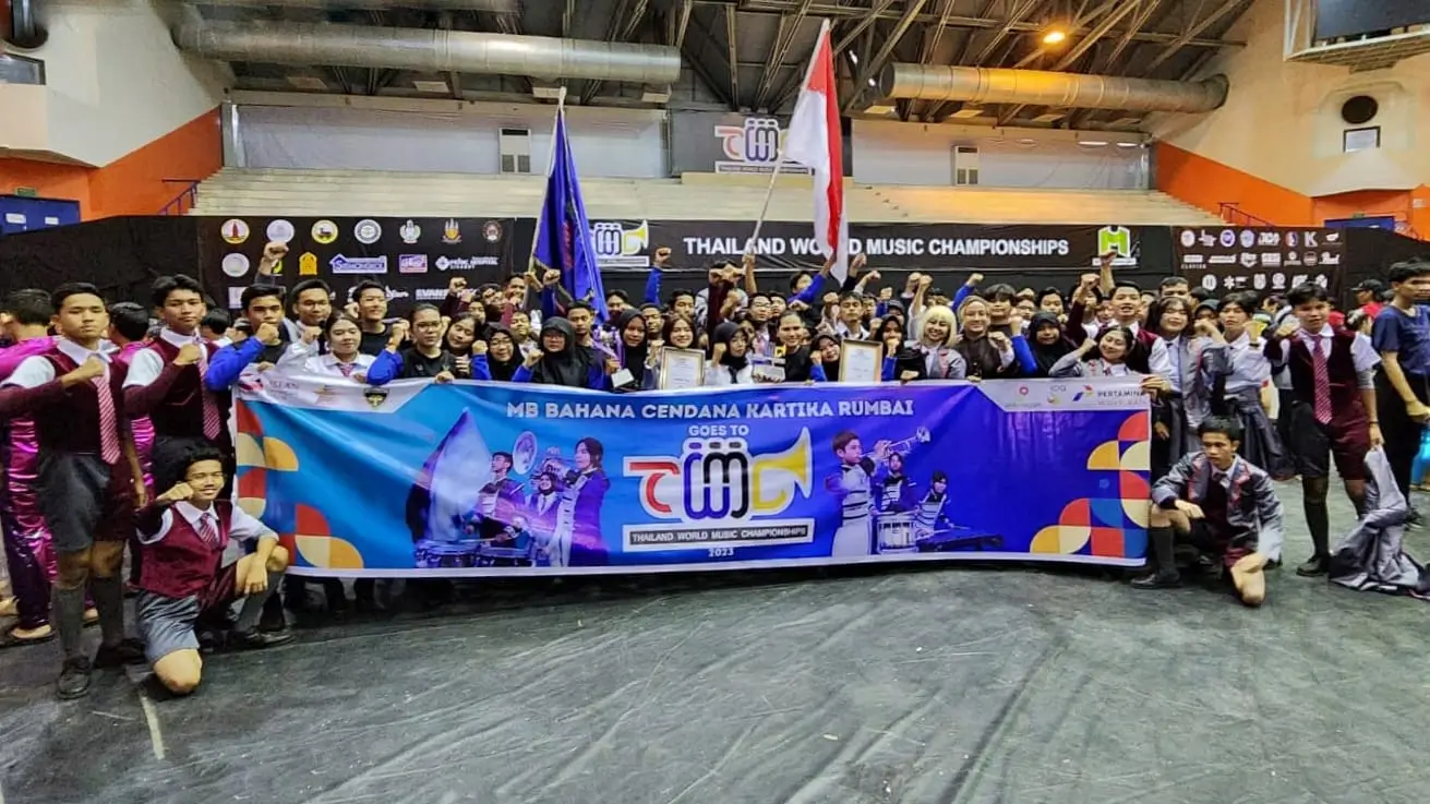 Grup MArching Band Bahana Cendana KArtika (BCK) Rumbai binaan PHR WK Rokan meraih prestasi membanggakan pada ajang Thailand World Music Championships (TWMC) di Thailand. (Foto: Dok. PHR)