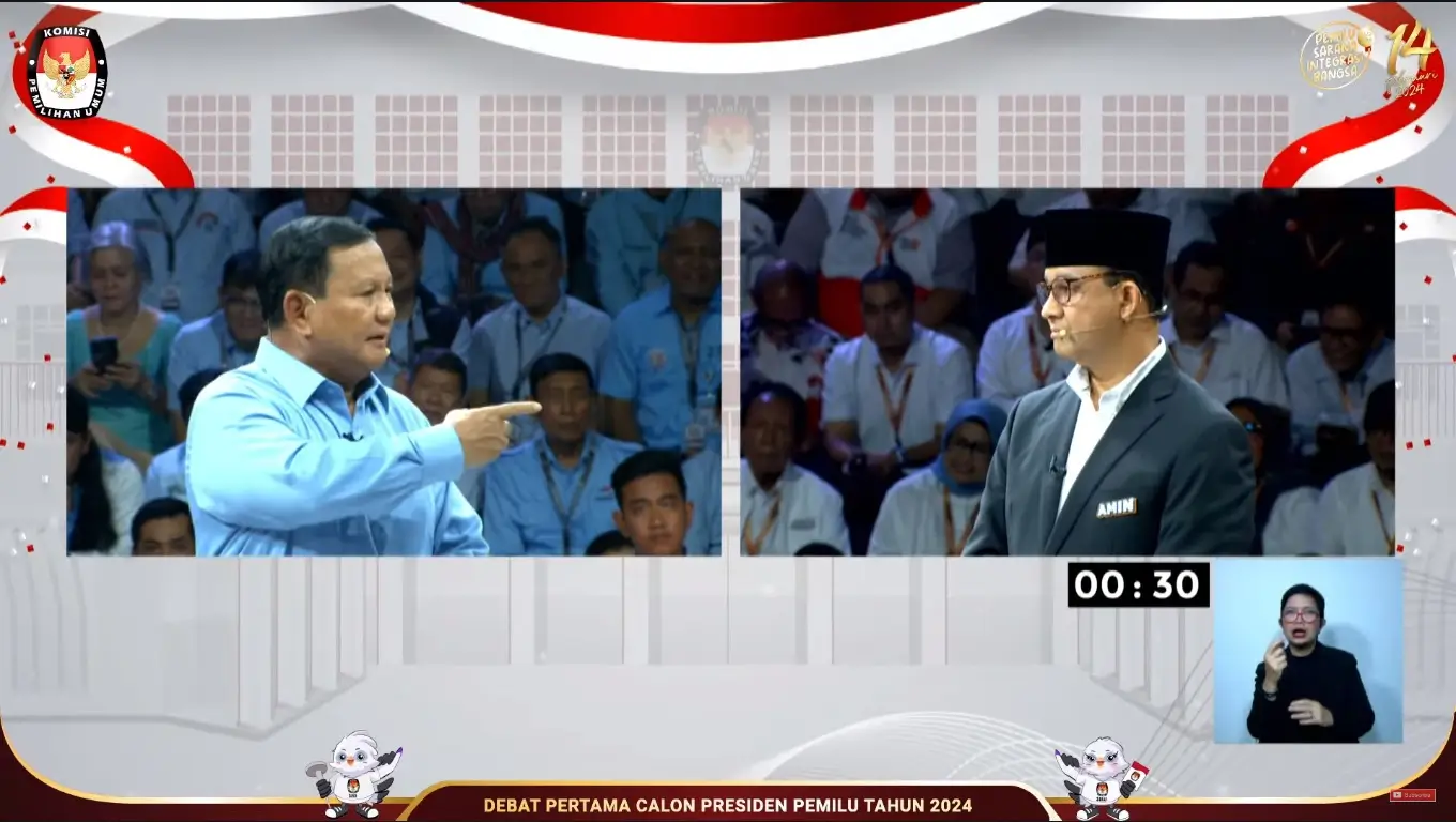 Debat capres perdana Prabowo dan Anies bahas pihak oposisi. (Foto: Tangkapan layar YouTube/KPU RI)