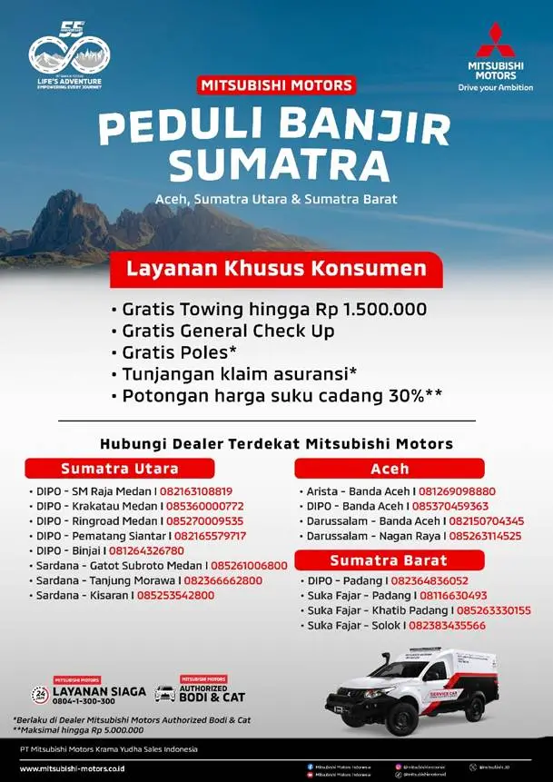 Mitsubishi Motors Salurkan Bantuan dan Hadirkan Program Khusus bagi Pelanggan Terdampak Banjir Bandang Sumatra